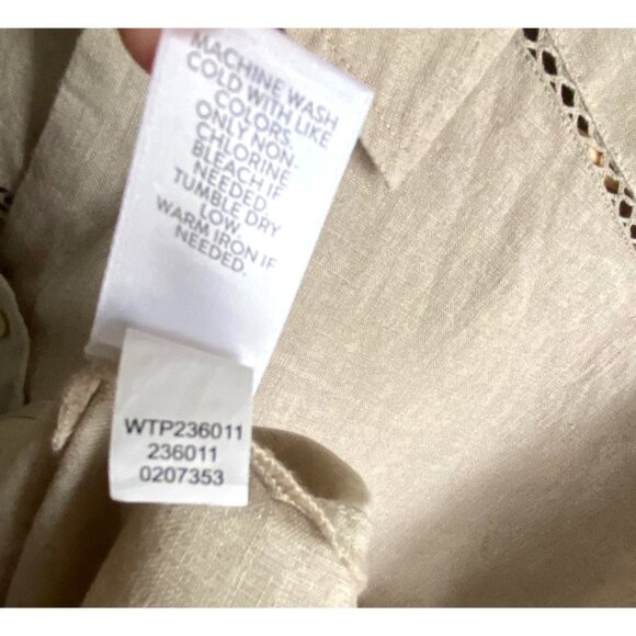 size L large J. Jill love 100% linen beige button blouse short sleeve - Picture 5 of 7
